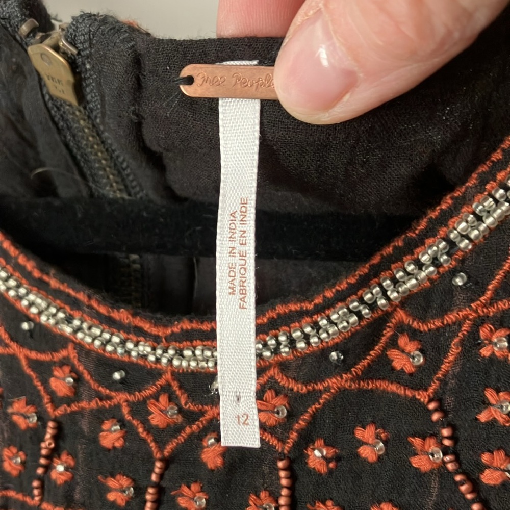Free People Black Aztec Bib Embroidered Cutout Swing Dress. Size 12 - Picture 5 of 5